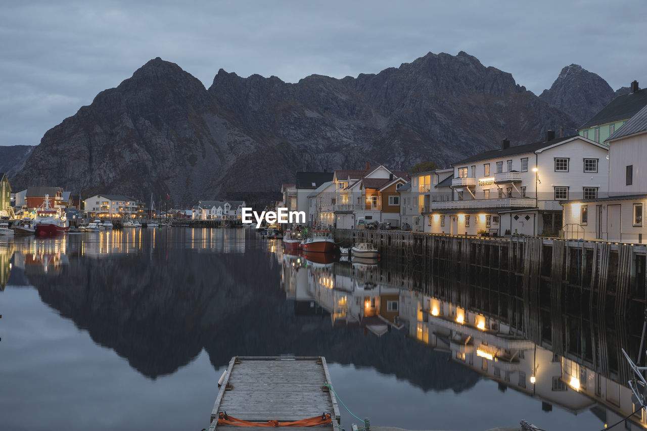 Fishing village on the lofoten islands at night