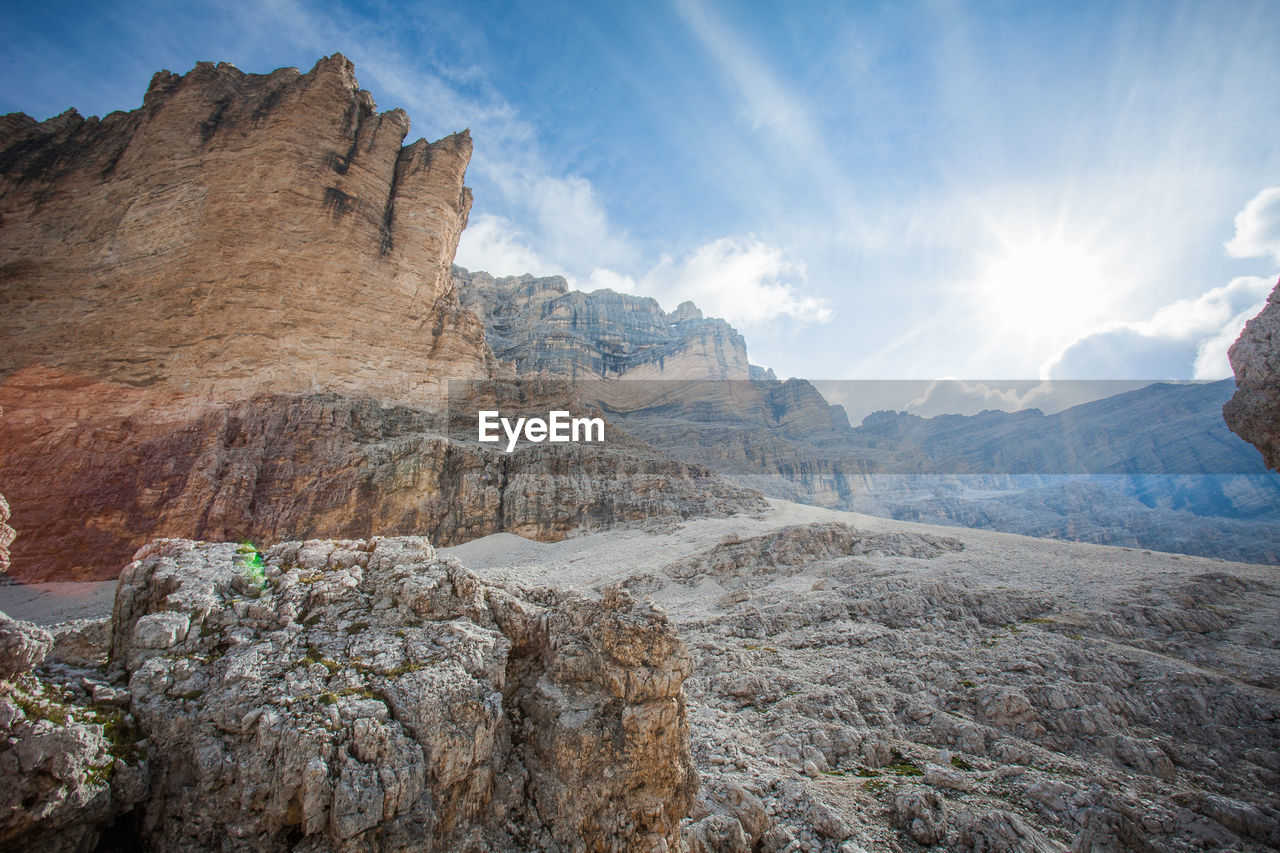 Panoramic view of rocky mountains against sky