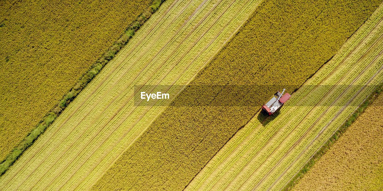 High angle view of vehicle on agricultural field