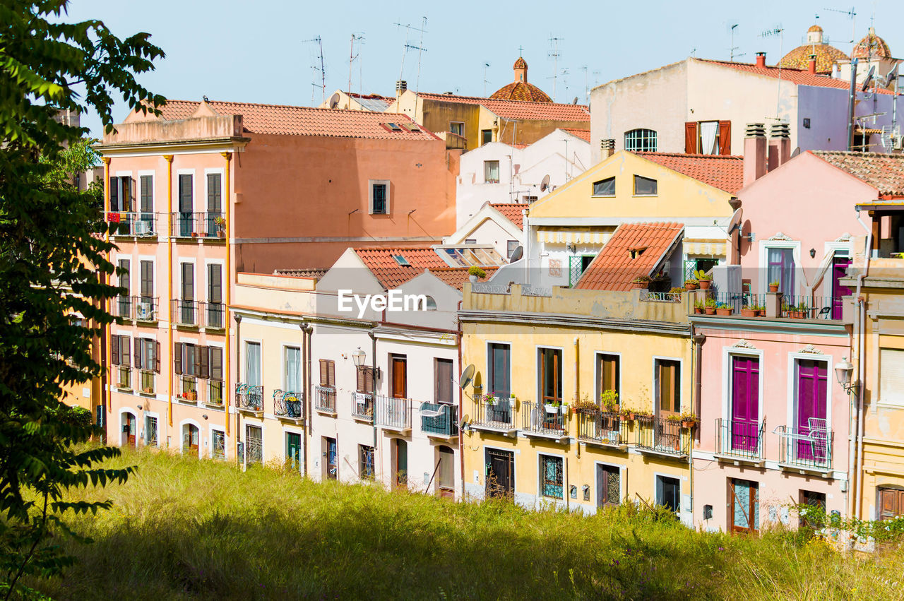 City landscape of colorful old cagliari, sardinia, italy