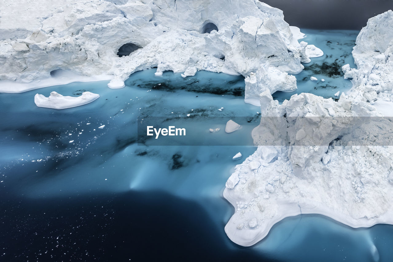 High angle view of glaciers on sea