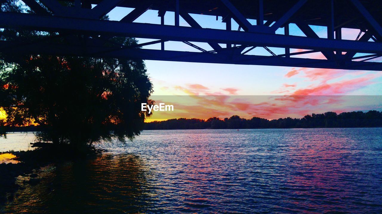 Scenic view of calm lake at sunset