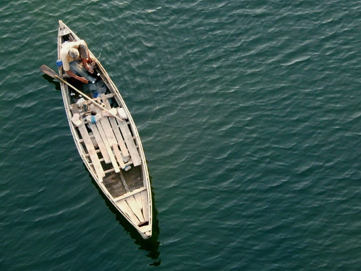High angle view of boat on water