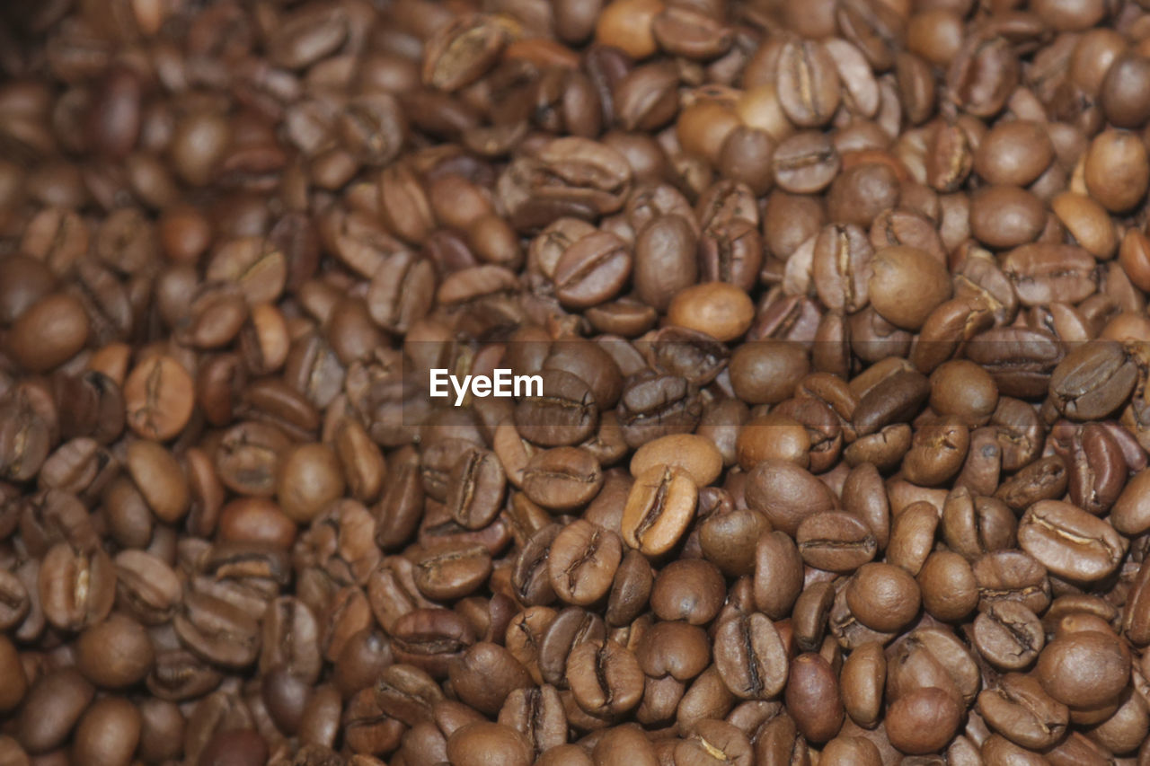 FULL FRAME SHOT OF COFFEE BEANS IN BACKGROUND