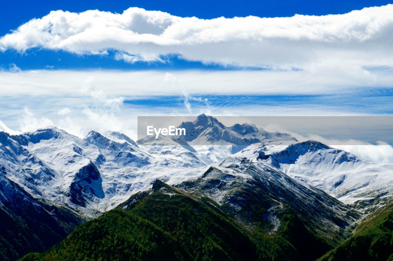 Scenic view of snowcapped mountains against sky