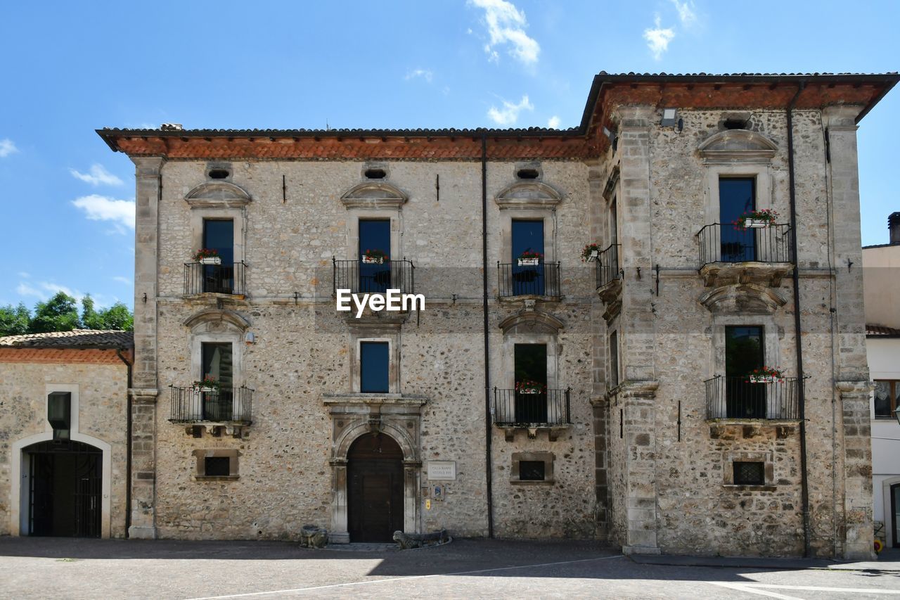 The facade of an old house in campo di giove, village of abruzzo, italy.