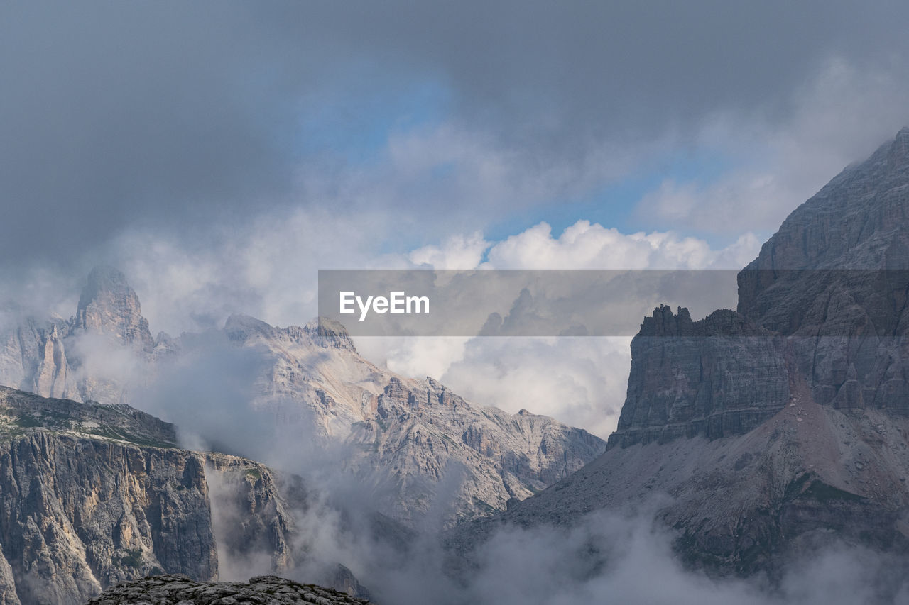 Panoramic view of snowcapped mountains against sky