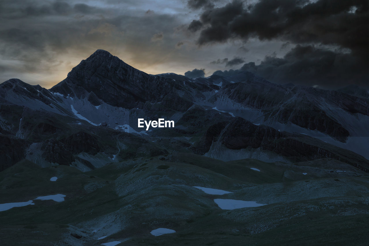 Close-up view of the mountains of the laga and of the gran sasso abruzzo during sunset