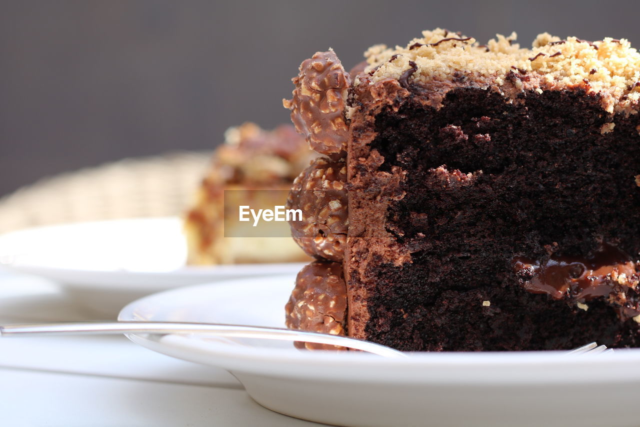 Close-up of cake in plate on table