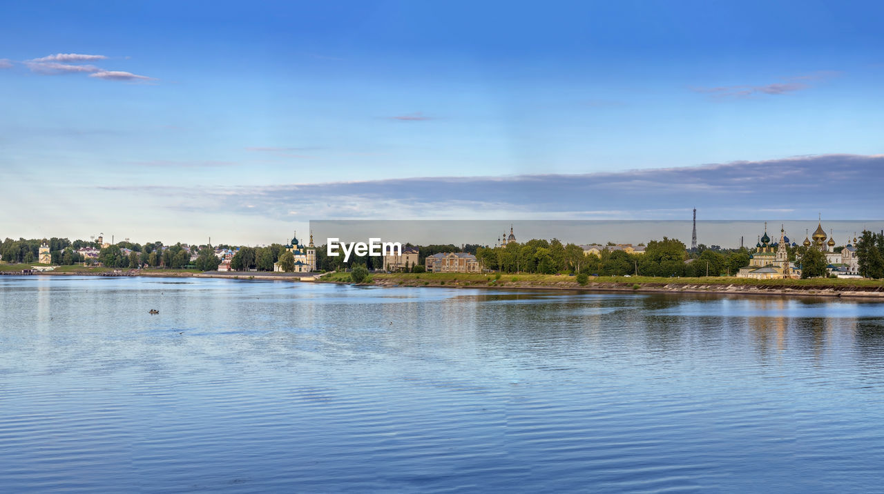 Panoramic view of uglich from volga river, russia