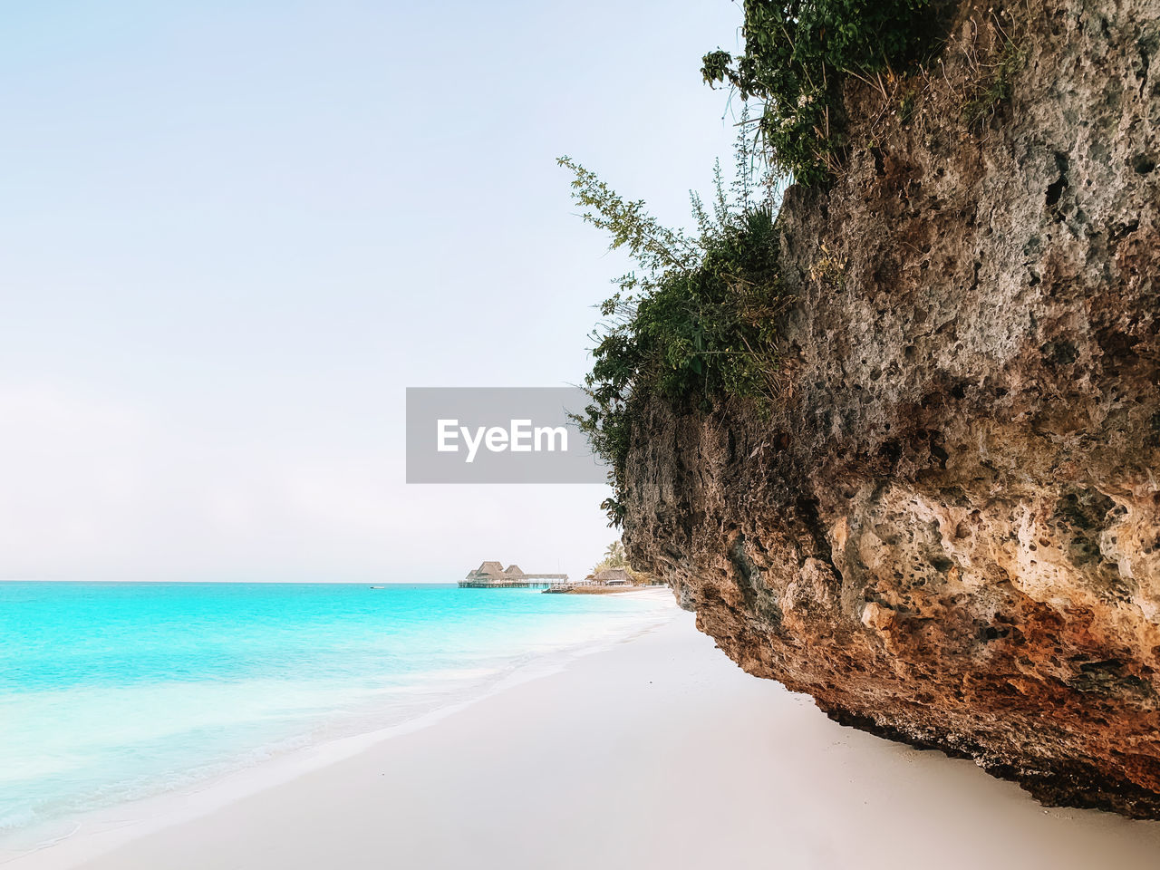 Scenic view of beach against clear sky