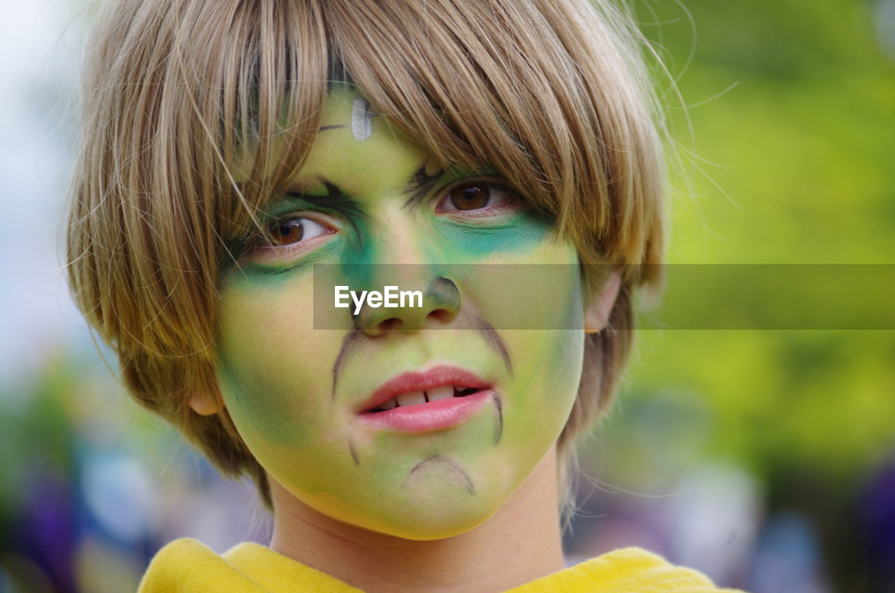 Close-up of boy with face painted during festival