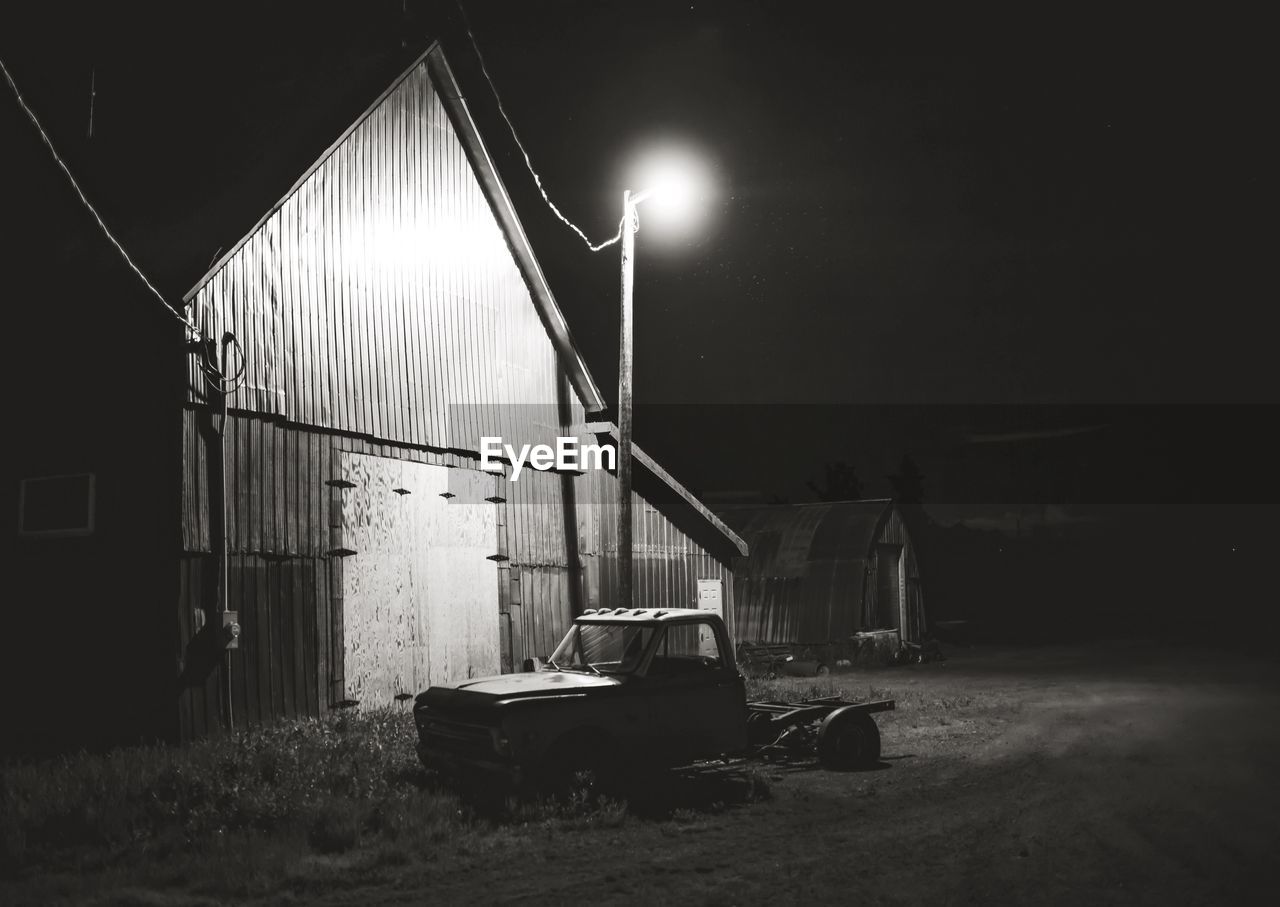 BARN ON FIELD AT NIGHT