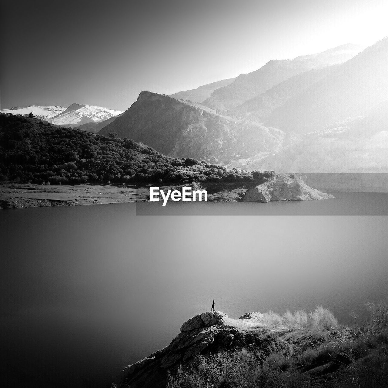 High angle view of river and mountains