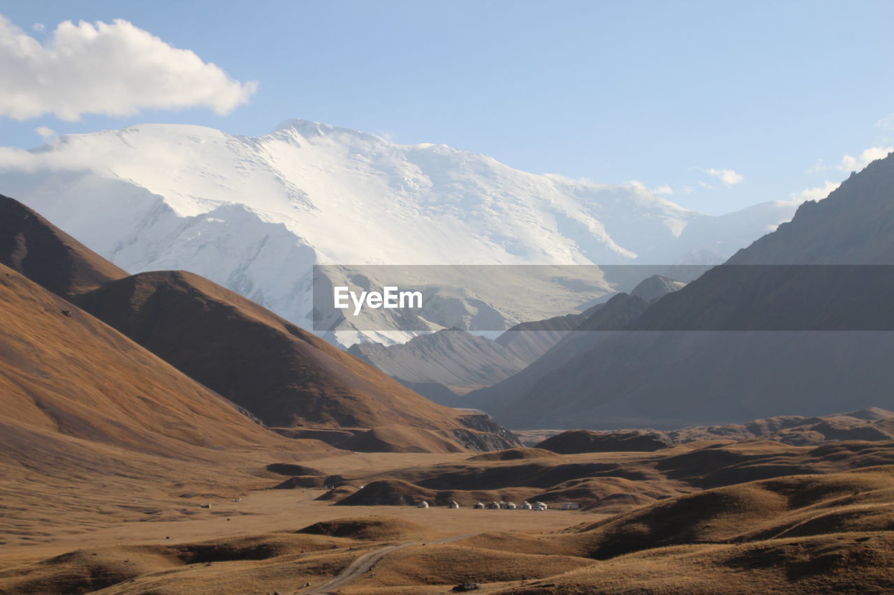 Scenic view of snowcapped mountains against sky