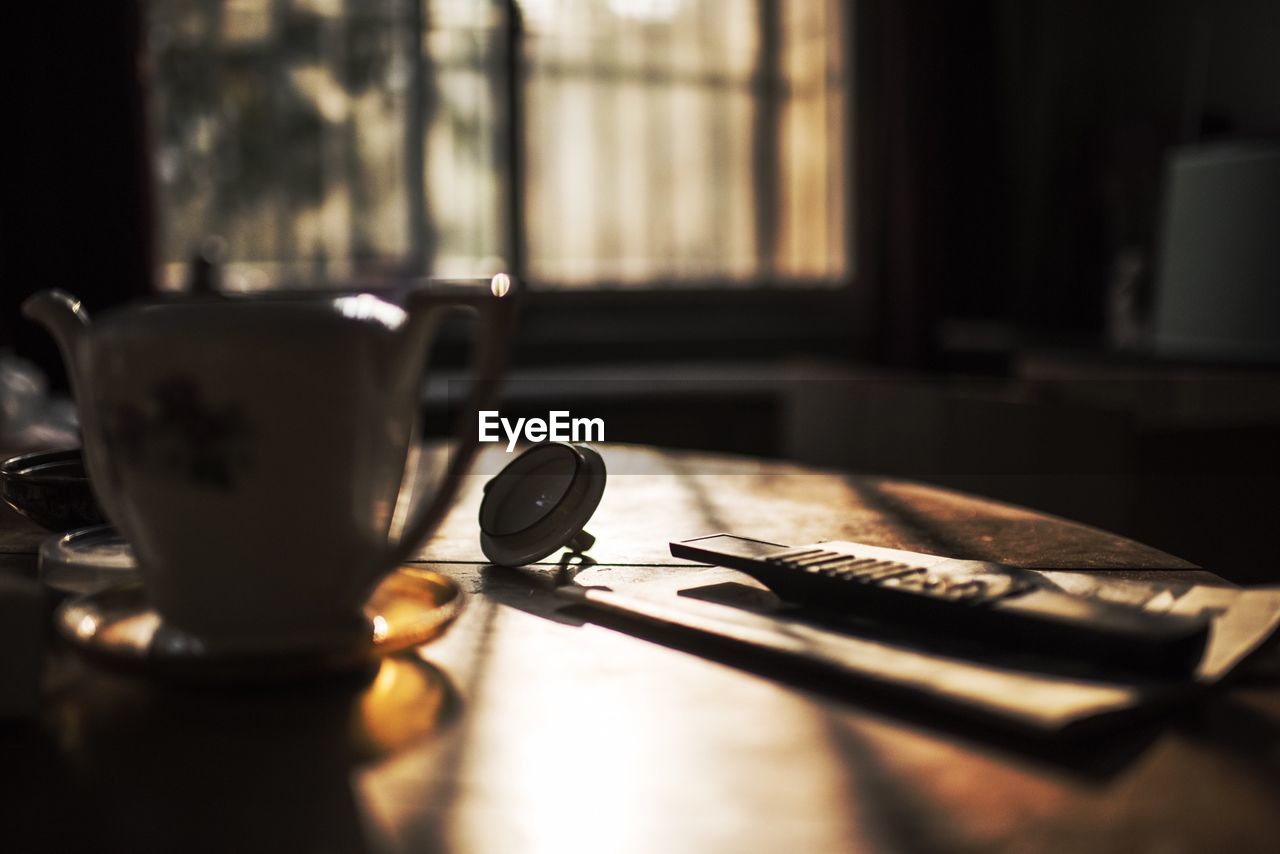 Close-up of tea cup on table