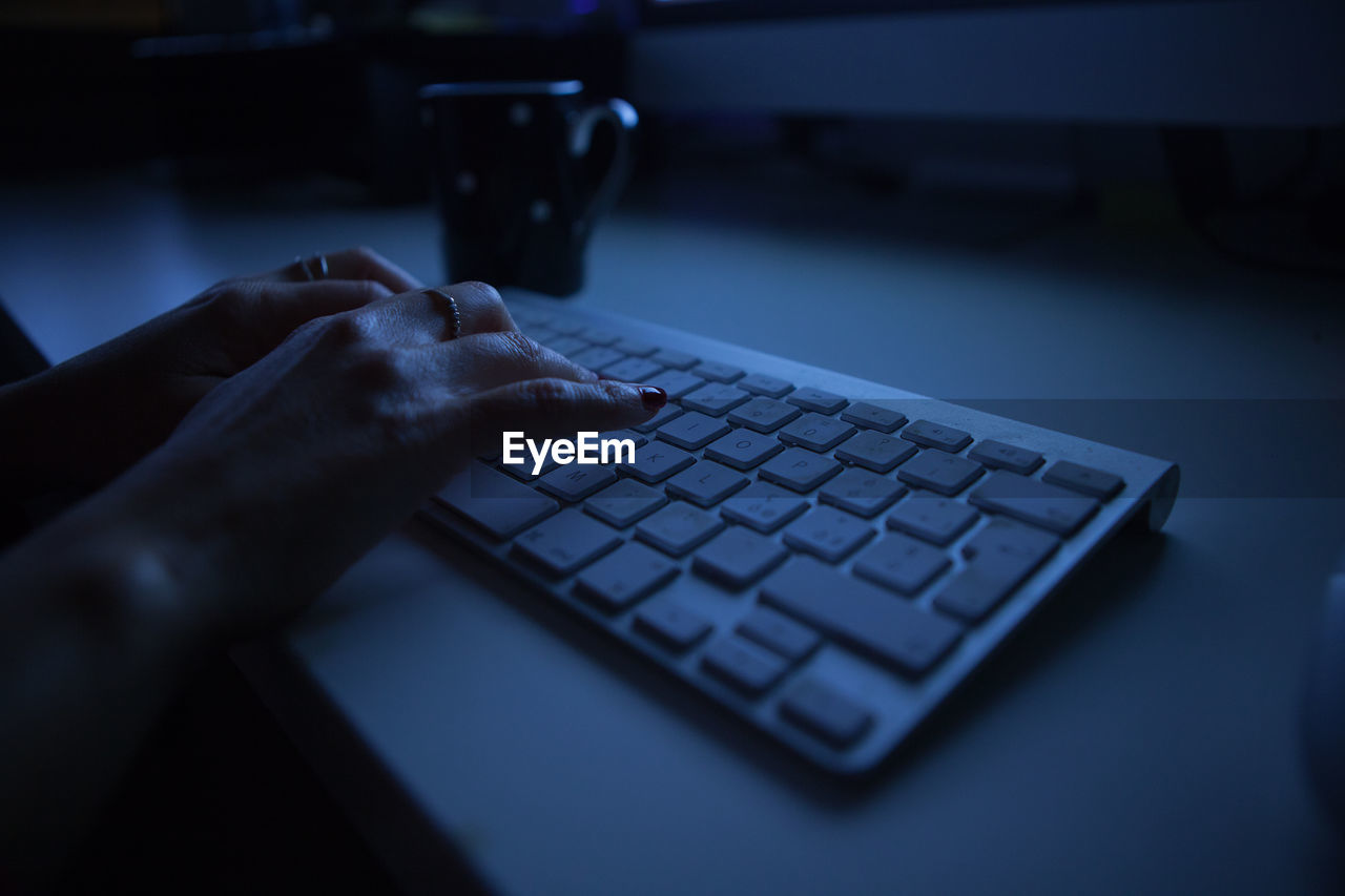 Close-up of hands using keyboard