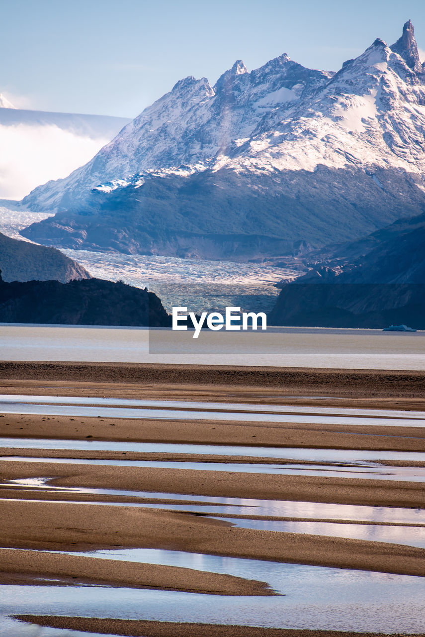 Scenic view of snowcapped mountains against sky