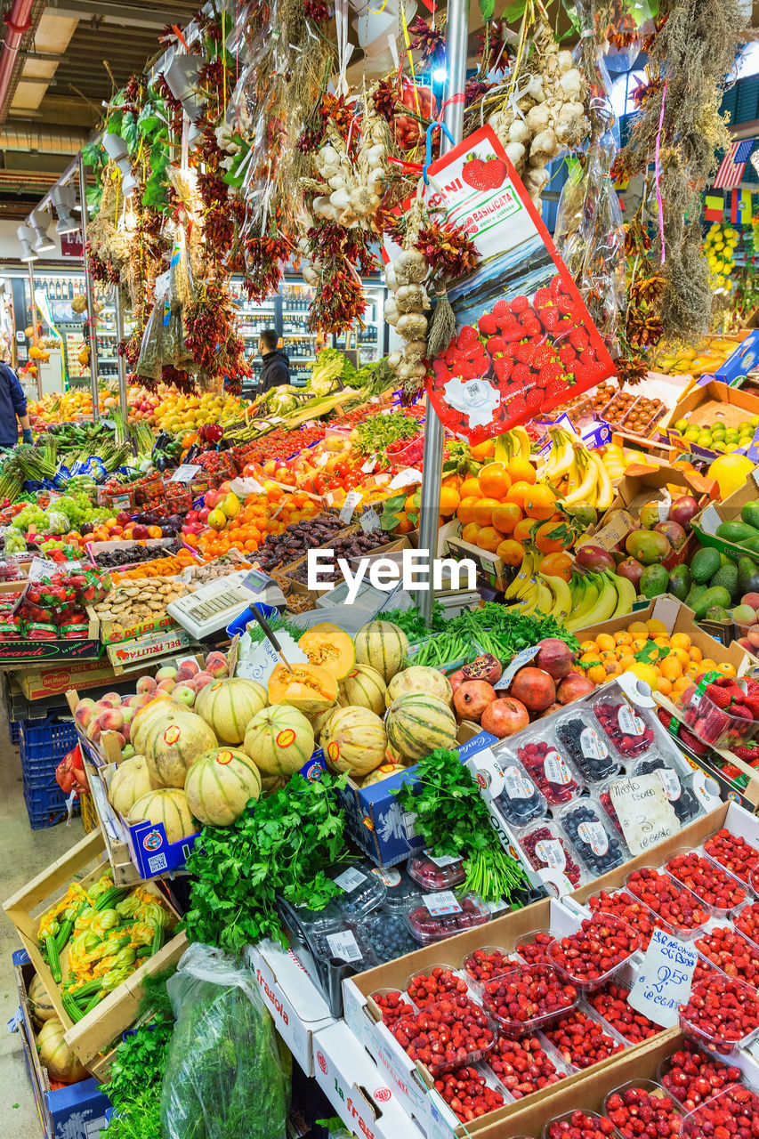 Fruit market with colorful fruits and vegetables