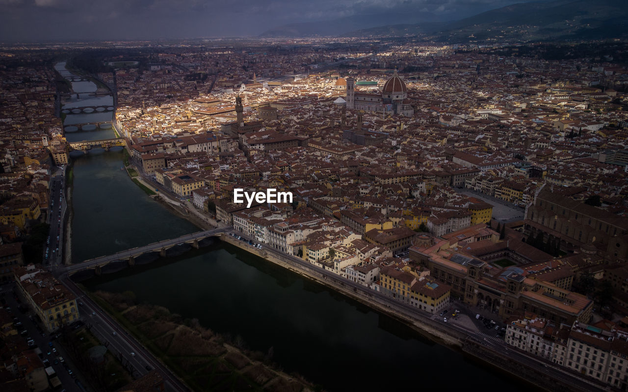 High angle view of buildings in city