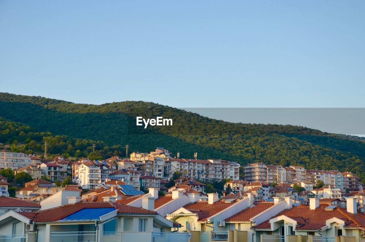 High angle view of townscape against sky