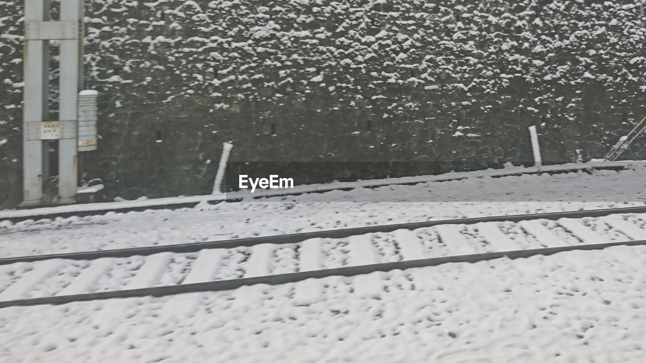 CLOSE-UP OF WET WINDOW IN SNOW