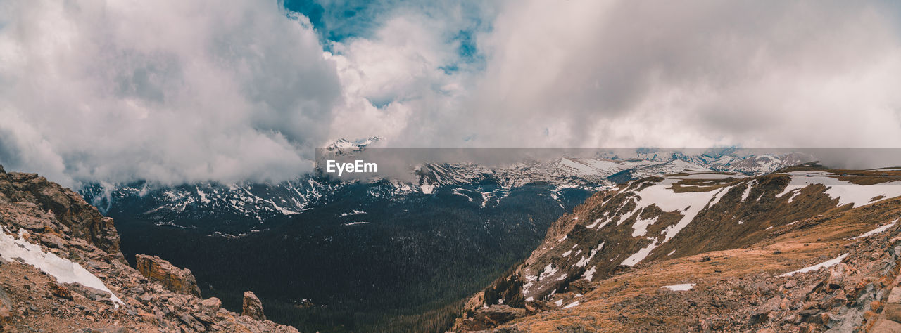 Panoramic view of snowcapped mountains against sky