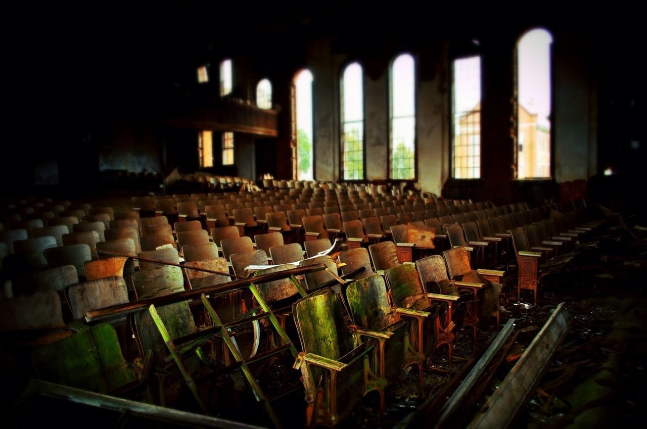 Rows of chairs in church