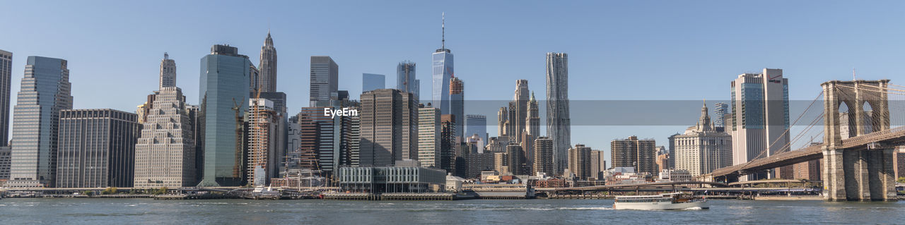 Panoramic view of modern buildings against sky in city