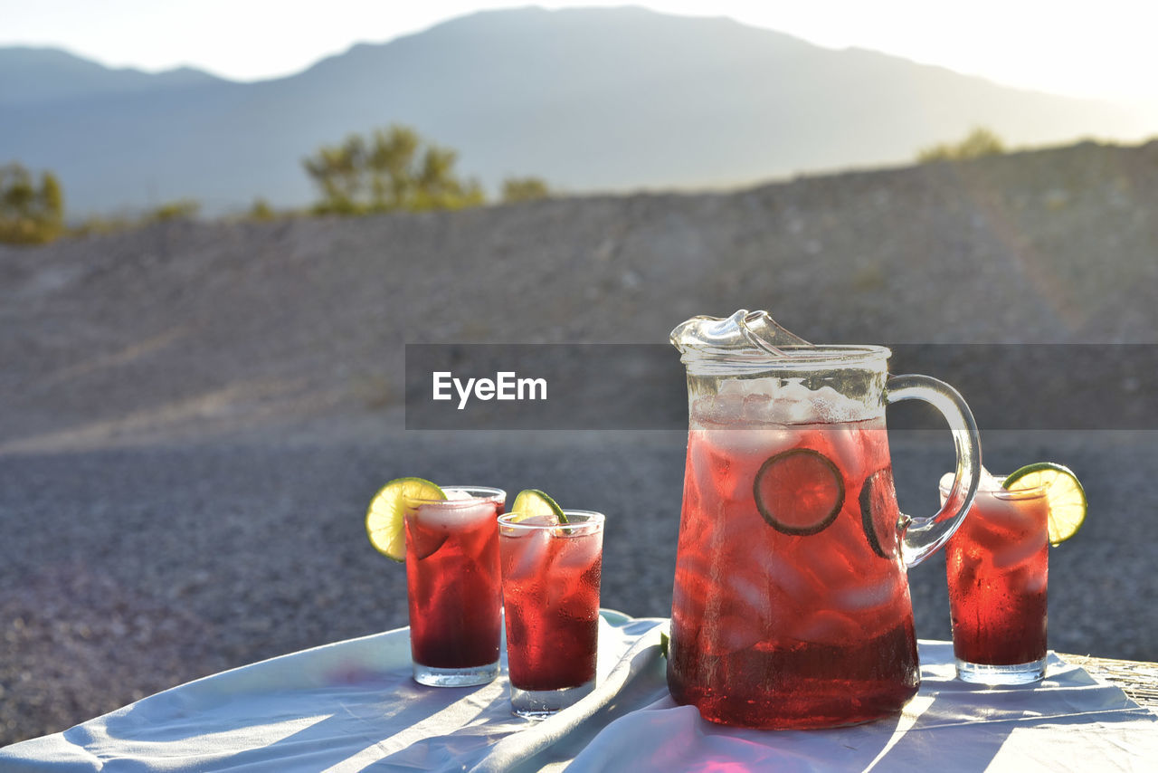 Close-up of drink on table at desert