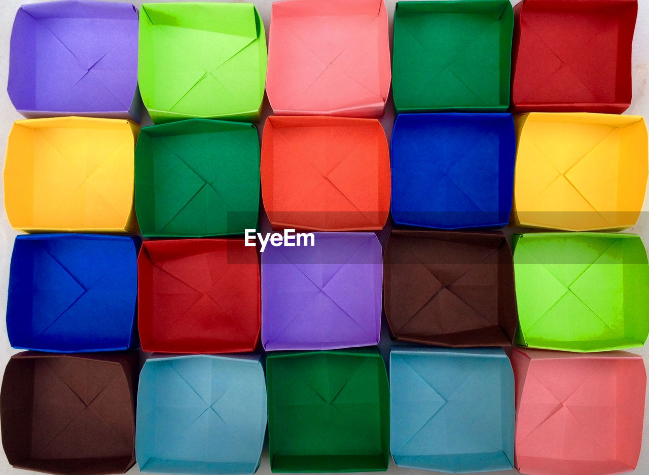 Full frame shot of colorful paper containers