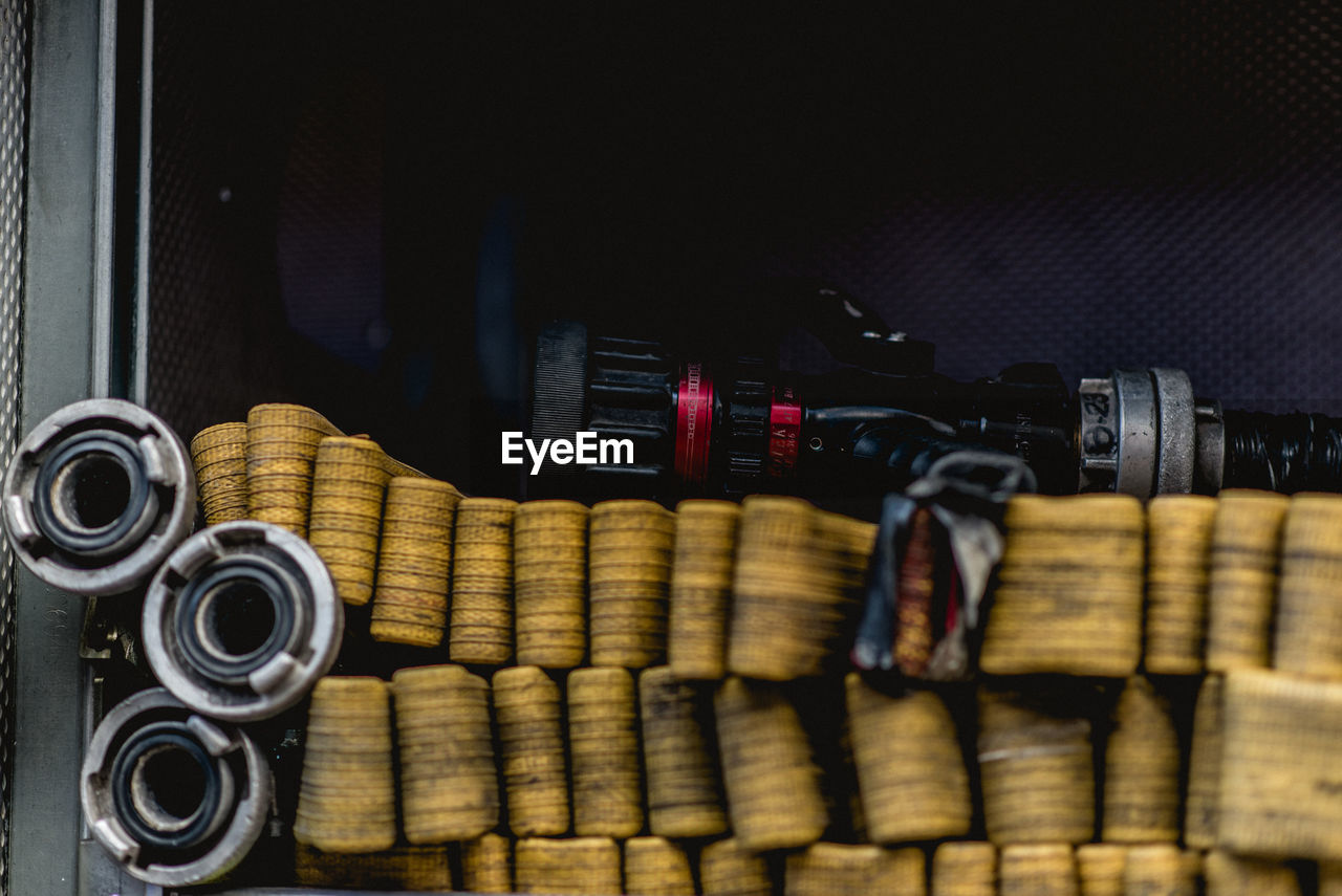 Close-up of yellow fire hose