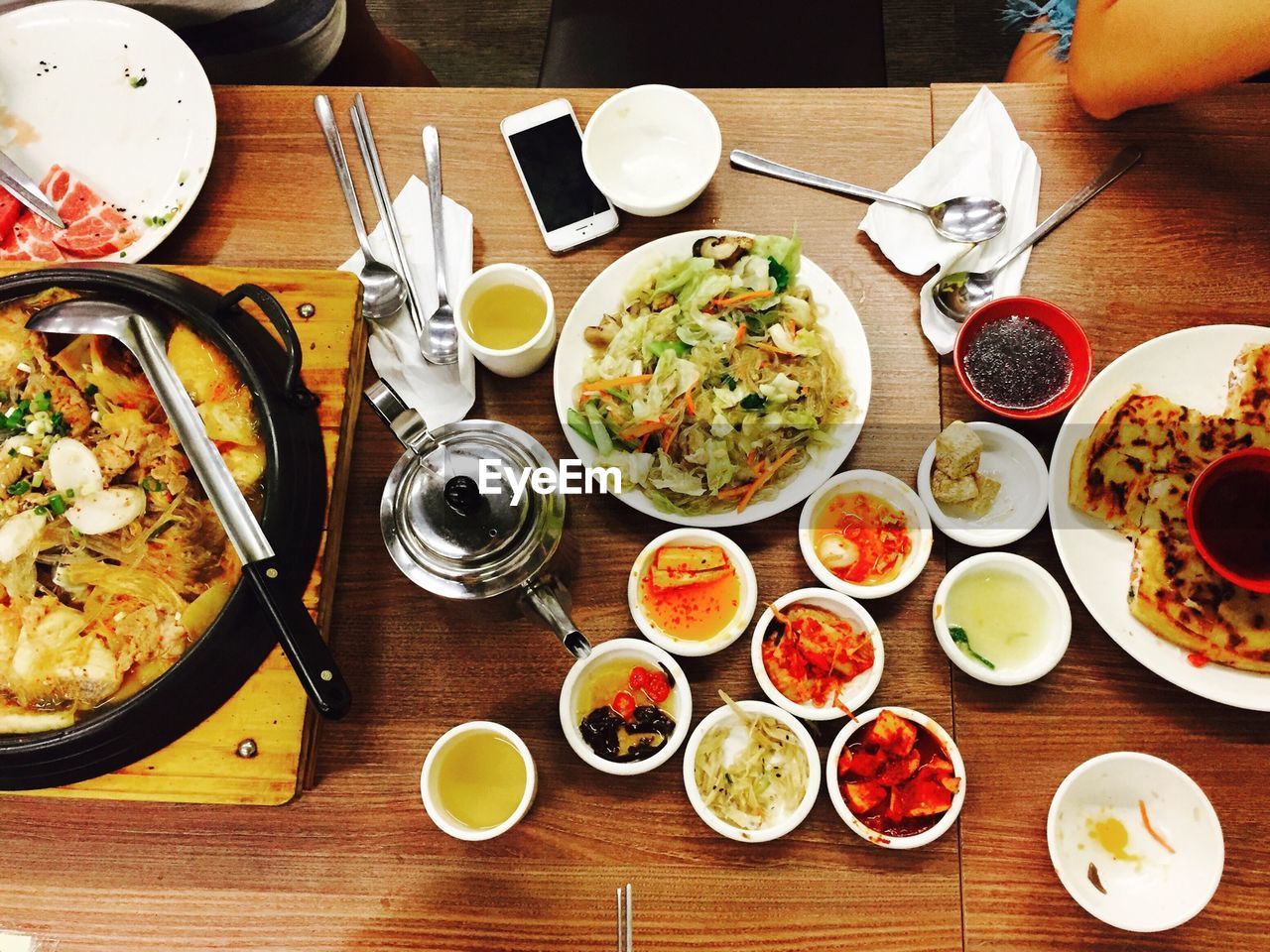 High angle view of korean food on table