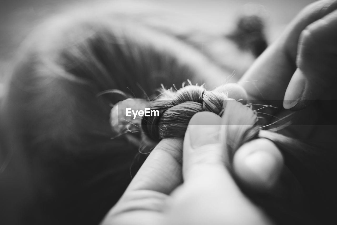 Close-up of hand holding hair