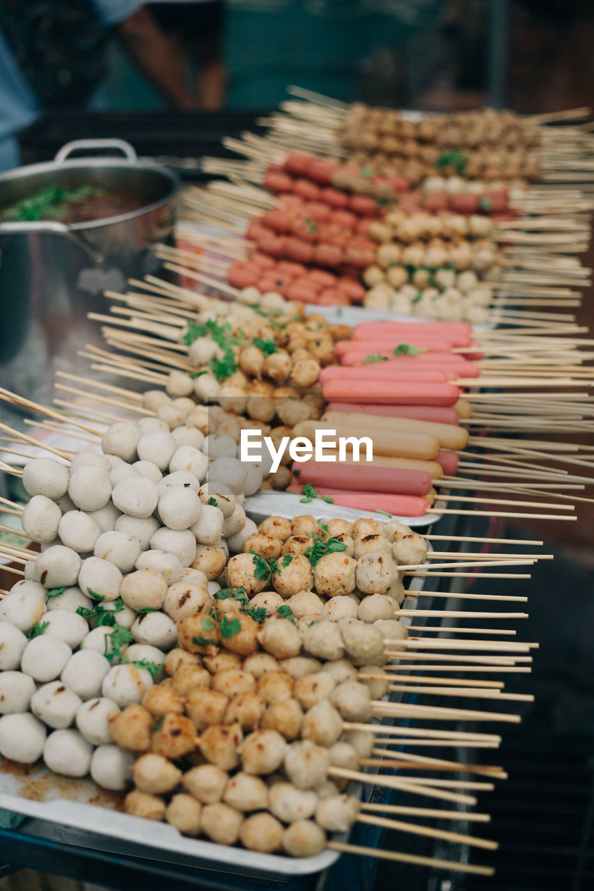 High angle view of various food for sale at market stall