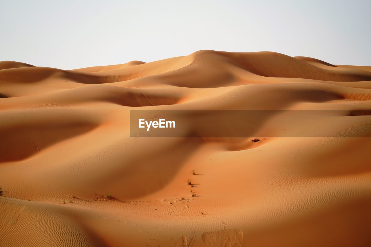 Sand dune in desert against clear sky