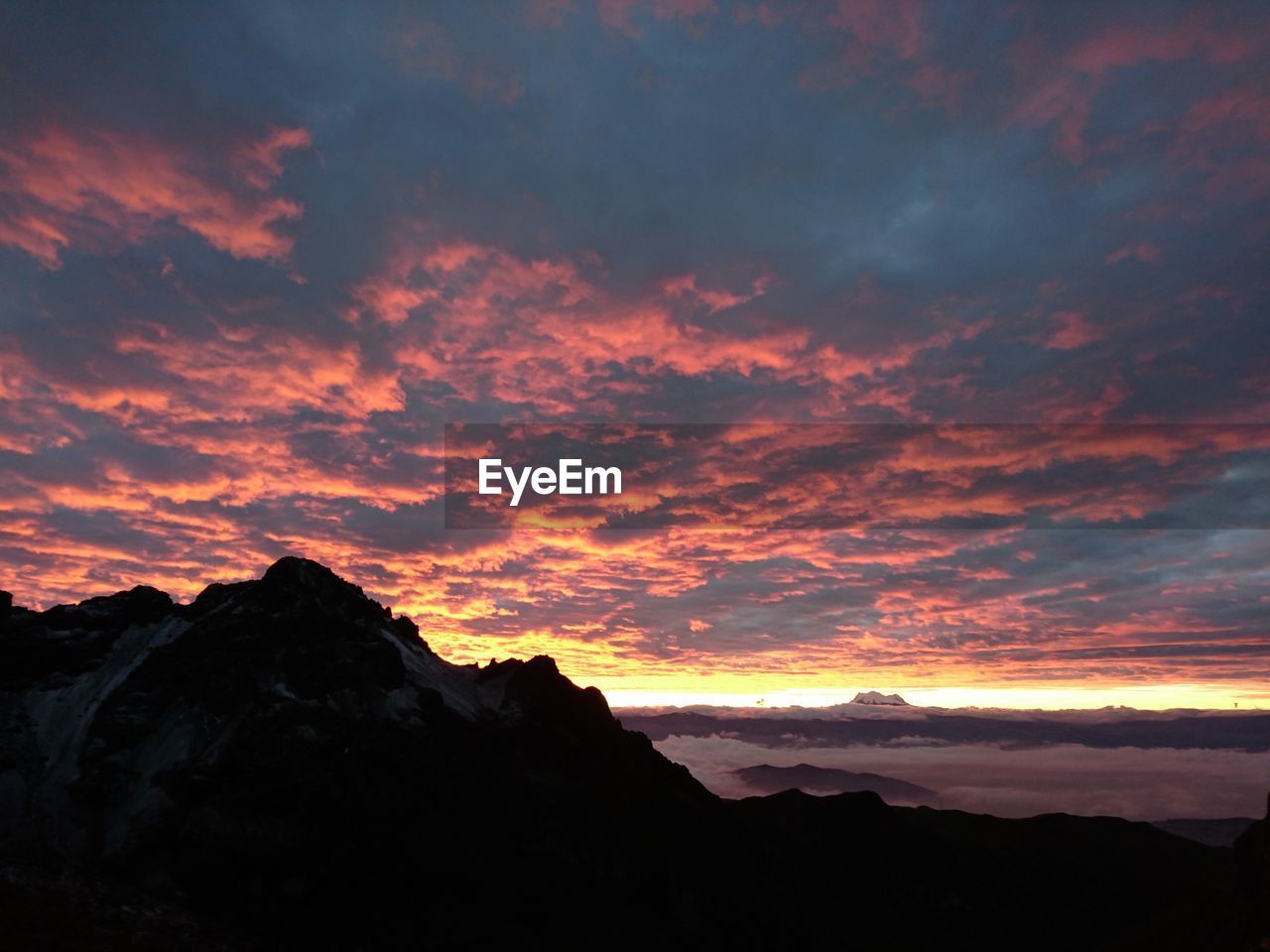 Scenic view of dramatic sky over sea during sunset