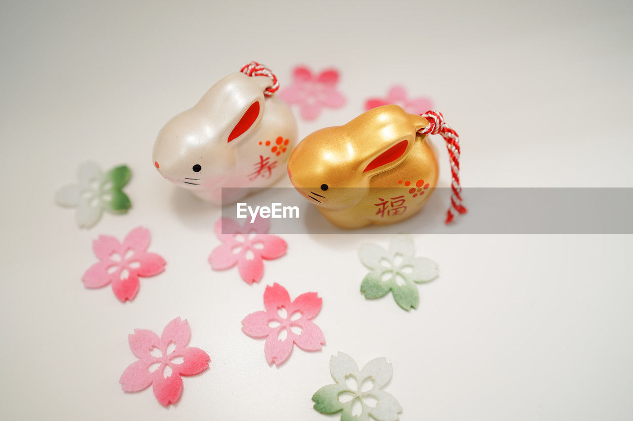 high angle view of piggy bank on white background