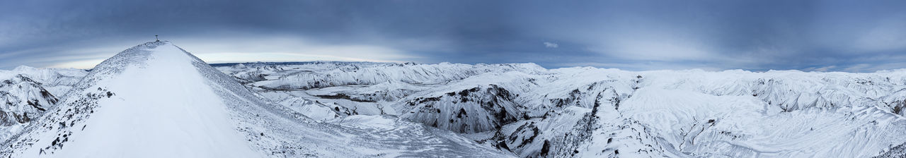 SCENIC VIEW OF SNOW COVERED MOUNTAINS AGAINST SKY