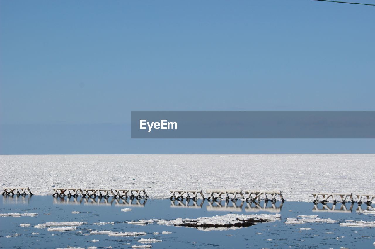 View of snow sea against clear sky