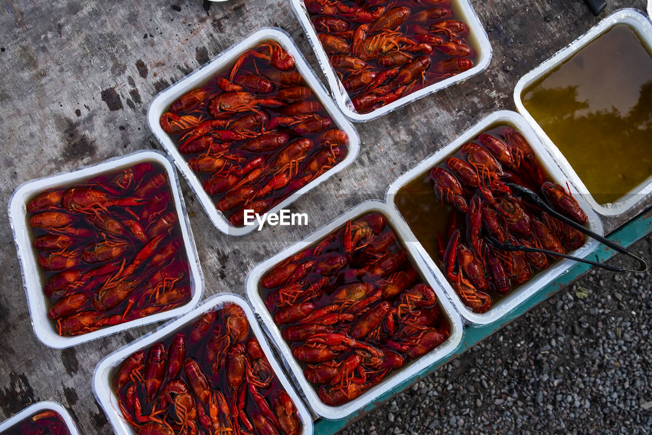 Prawns in containers