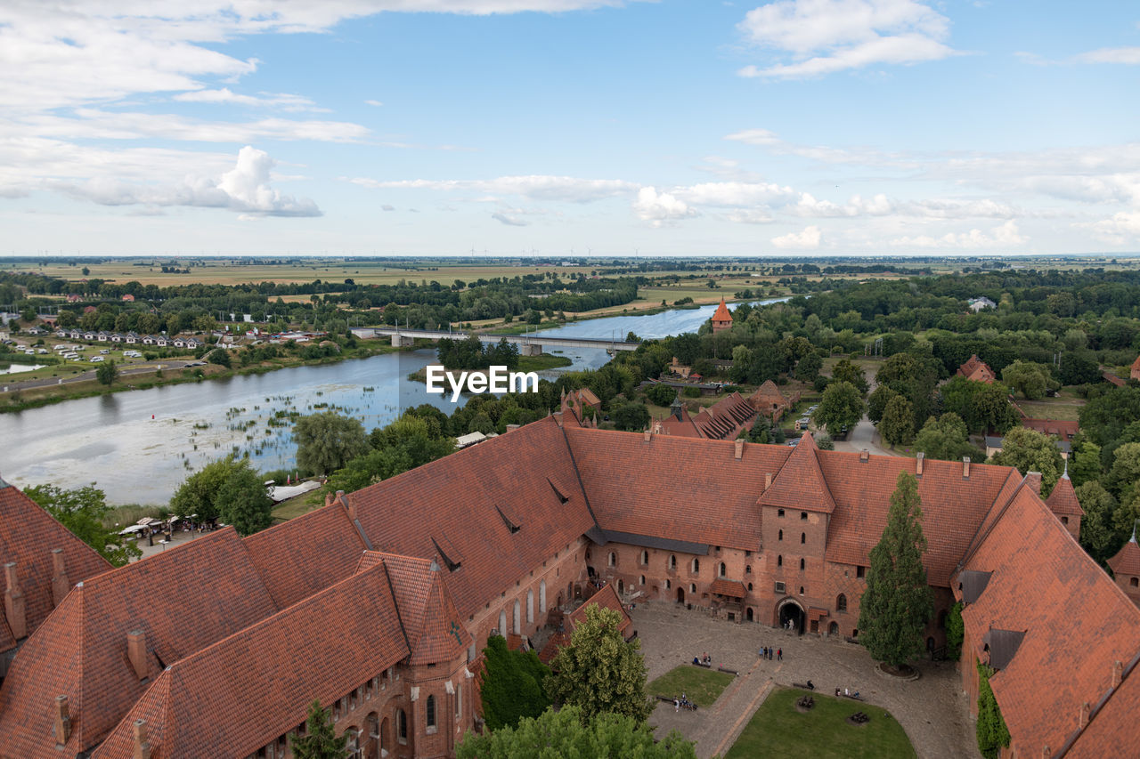 High angle view of townscape against sky