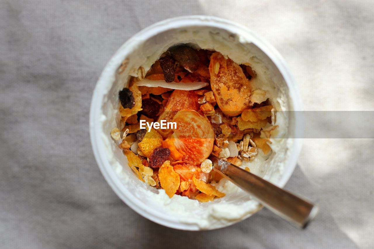 High angle view of food in bowl