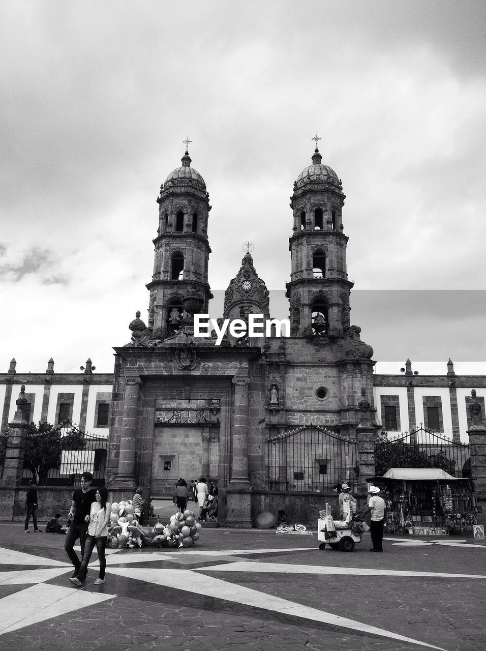 People on street by church