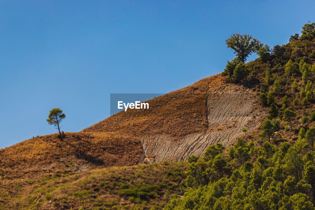 Scenic view of land against clear blue sky