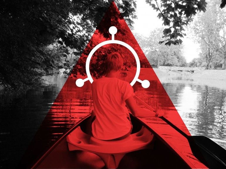 Digital composite on triangle shape on boy riding boat