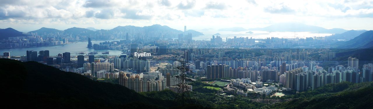 High angle view of cityscape against sky