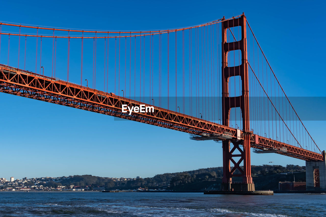 VIEW OF SUSPENSION BRIDGE AGAINST CLEAR SKY