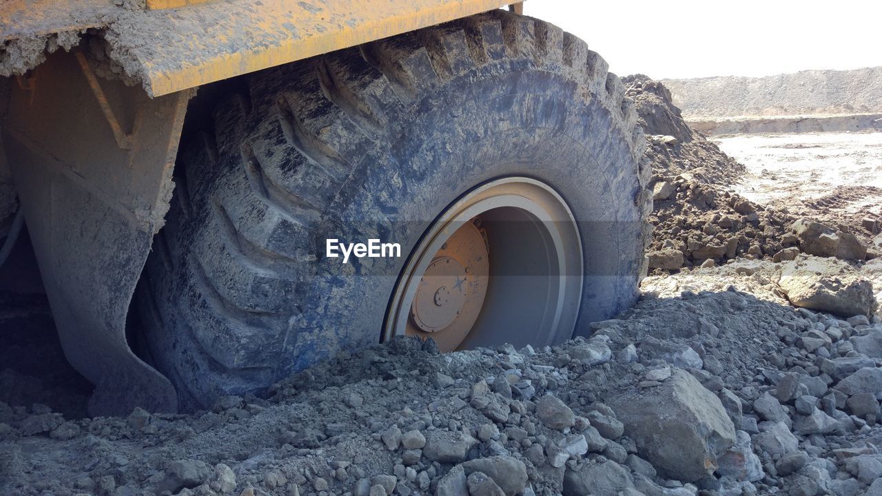 Close-up of truck tire on land