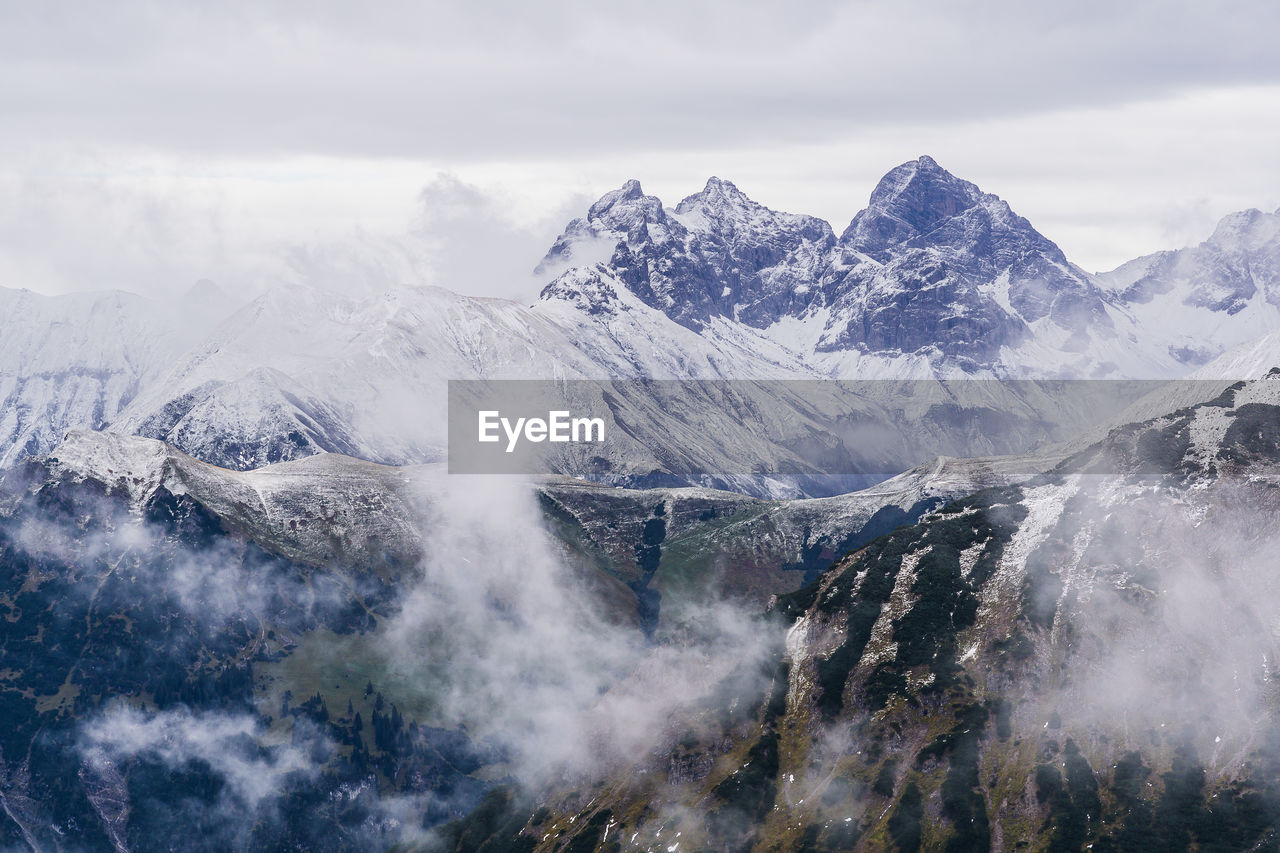 Scenic view of snowcapped mountains against sky